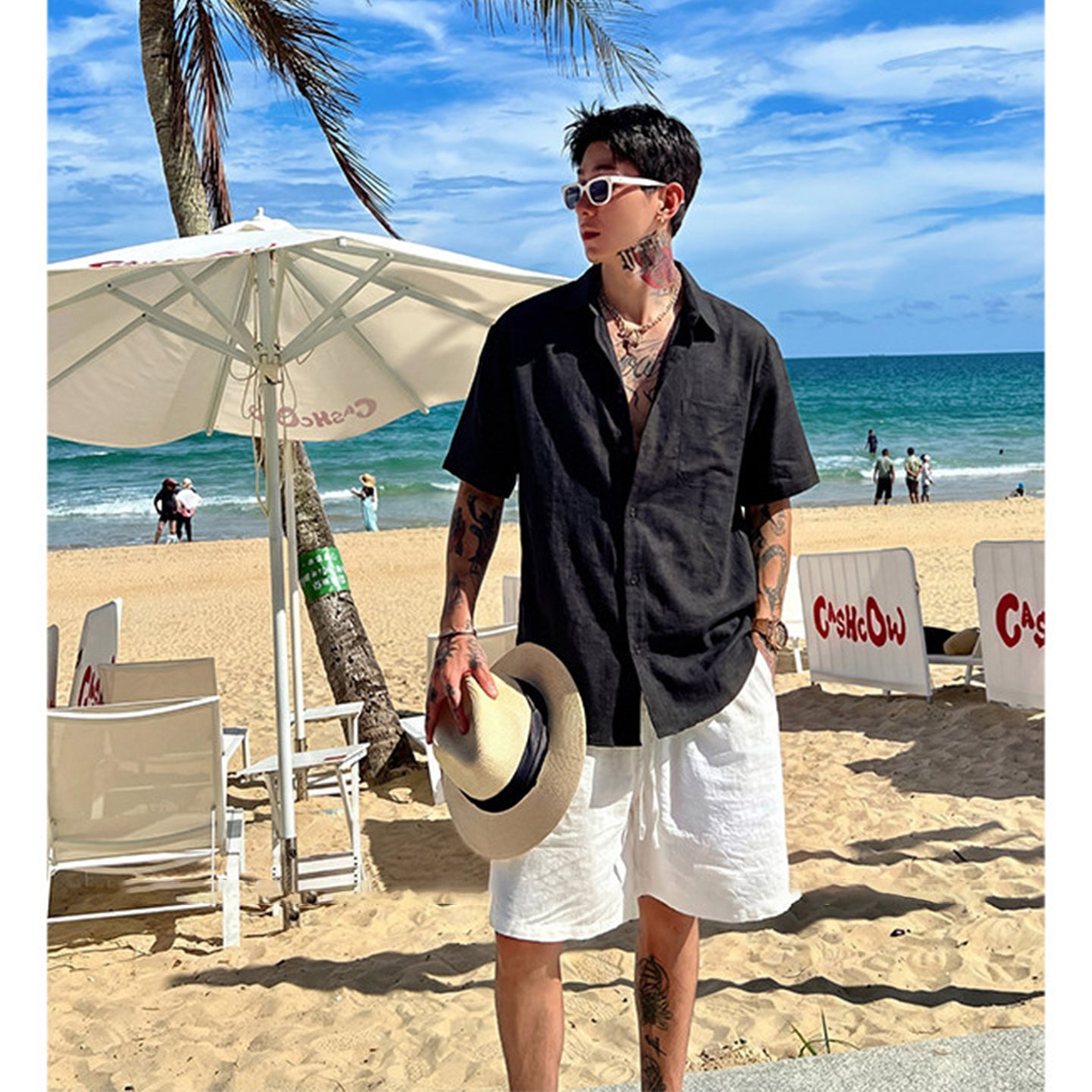 Men's Ice Silk Linen Shirt – Summer Casual Short Sleeve Sun...