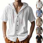 Men's Linen Hooded Short Sleeve Shirt – Loose Fit Lightweight...