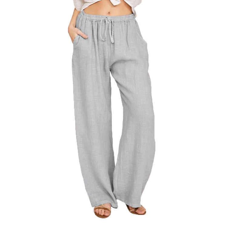 Women's Wide-Leg Linen Pants – Casual Loose Straight-Leg Summer...