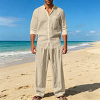 Men’s Linen Two Piece Set – Breathable Casual Shirt & Loose...