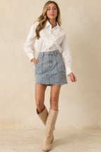Women's Off the Beaten Path Distressed Blue Stripe Cotton Denim Mini Skirt | 100% Cotton 2