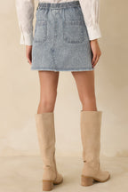 Women's Off the Beaten Path Distressed Blue Stripe Cotton Denim Mini Skirt | 100% Cotton 5