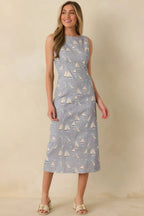 Women's On Deck Darling Dusty Blue Cotton Blend Nautical Sleeveless Midi Dress | 65% Cotton & 35% Polyester 2