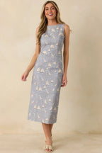 Women's On Deck Darling Dusty Blue Cotton Blend Nautical Sleeveless Midi Dress | 65% Cotton & 35% Polyester 3