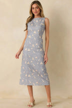 Women's On Deck Darling Dusty Blue Cotton Blend Nautical Sleeveless Midi Dress | 65% Cotton & 35% Polyester 4