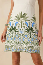 Women's Palm Court Ivory Multi Floral & Palm Sleeveless Mini Dress | 75% Rayon & 25% Linen 3
