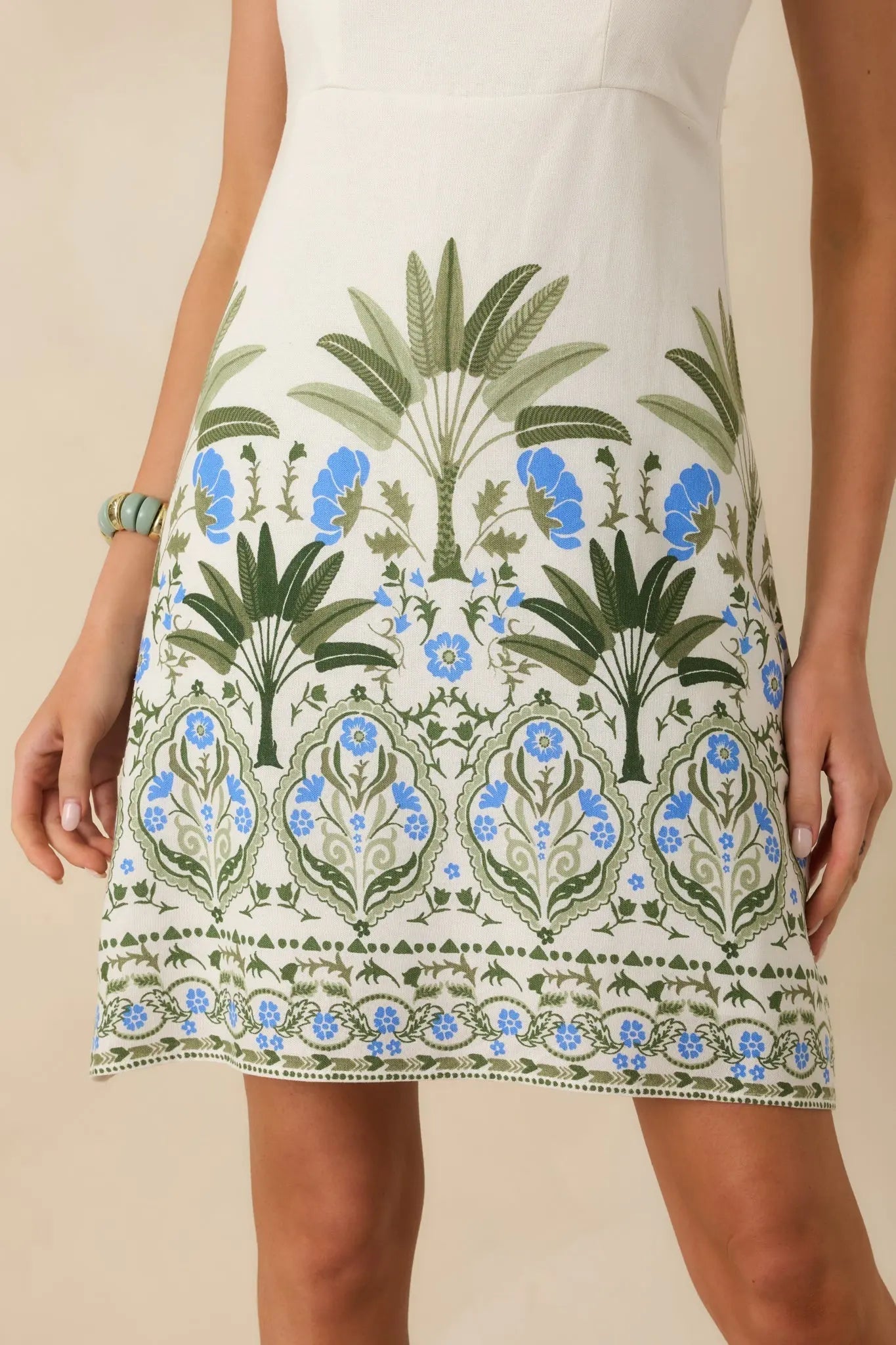 Women's Palm Court Ivory Multi Floral & Palm Sleeveless Mini Dress | 75% Rayon & 25% Linen 3