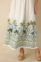 Women's Palm Villa Ivory Multi Floral & Palm Halter Midi Dress | 75% Rayon & 25% Linen 4
