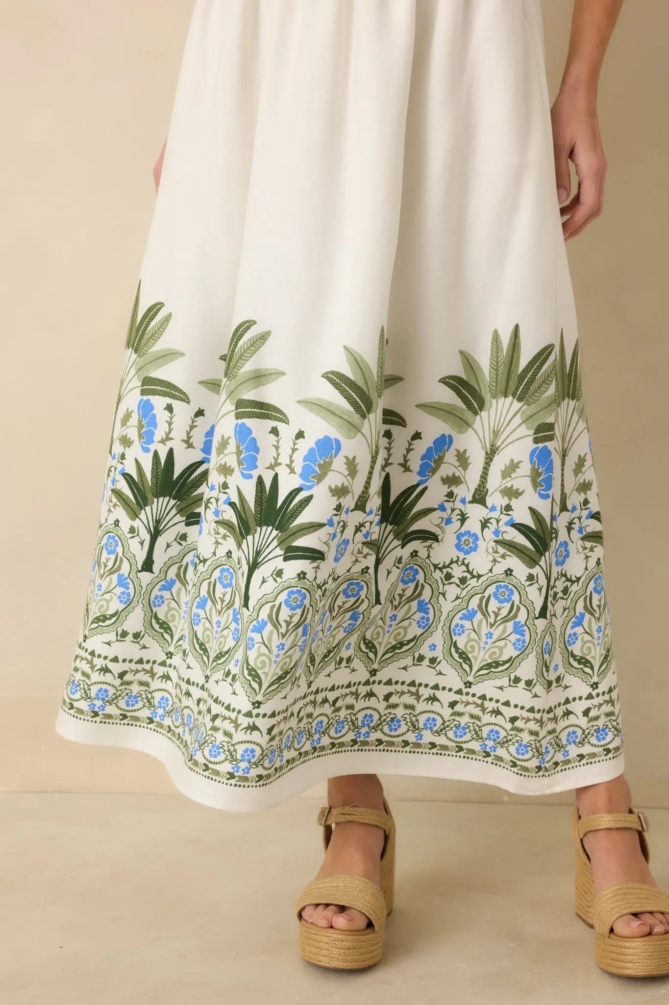 Women's Palm Villa Ivory Multi Floral & Palm Halter Midi Dress | 75% Rayon & 25% Linen 4