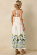 Women's Palm Villa Ivory Multi Floral & Palm Halter Midi Dress | 75% Rayon & 25% Linen 5
