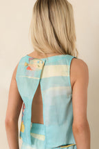 Women's Paradisa Bahia Bay Blue Multi Cotton Reef Print Open Back Top | 100% Cotton 6