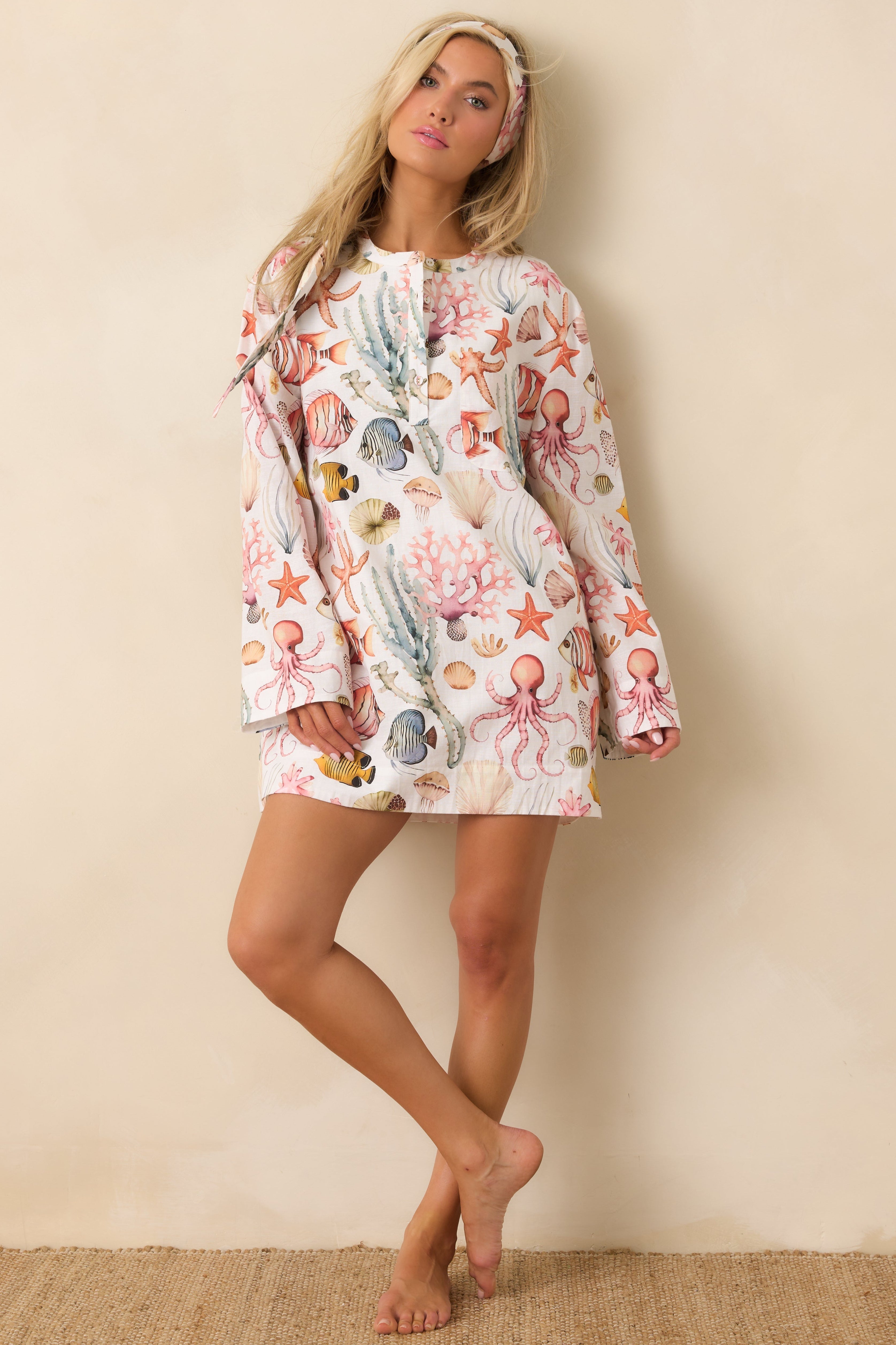Women's Paradisa Biscayne Bay Multi Cotton Linen Mini Dress | 55% Linen & 45% Cotton 0