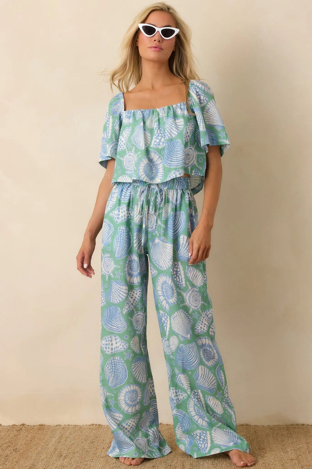 Women's Paradisa Caladesi Oceana Blue Multi Flowy Crop Top | 55% Rayon & 45% Linen 0