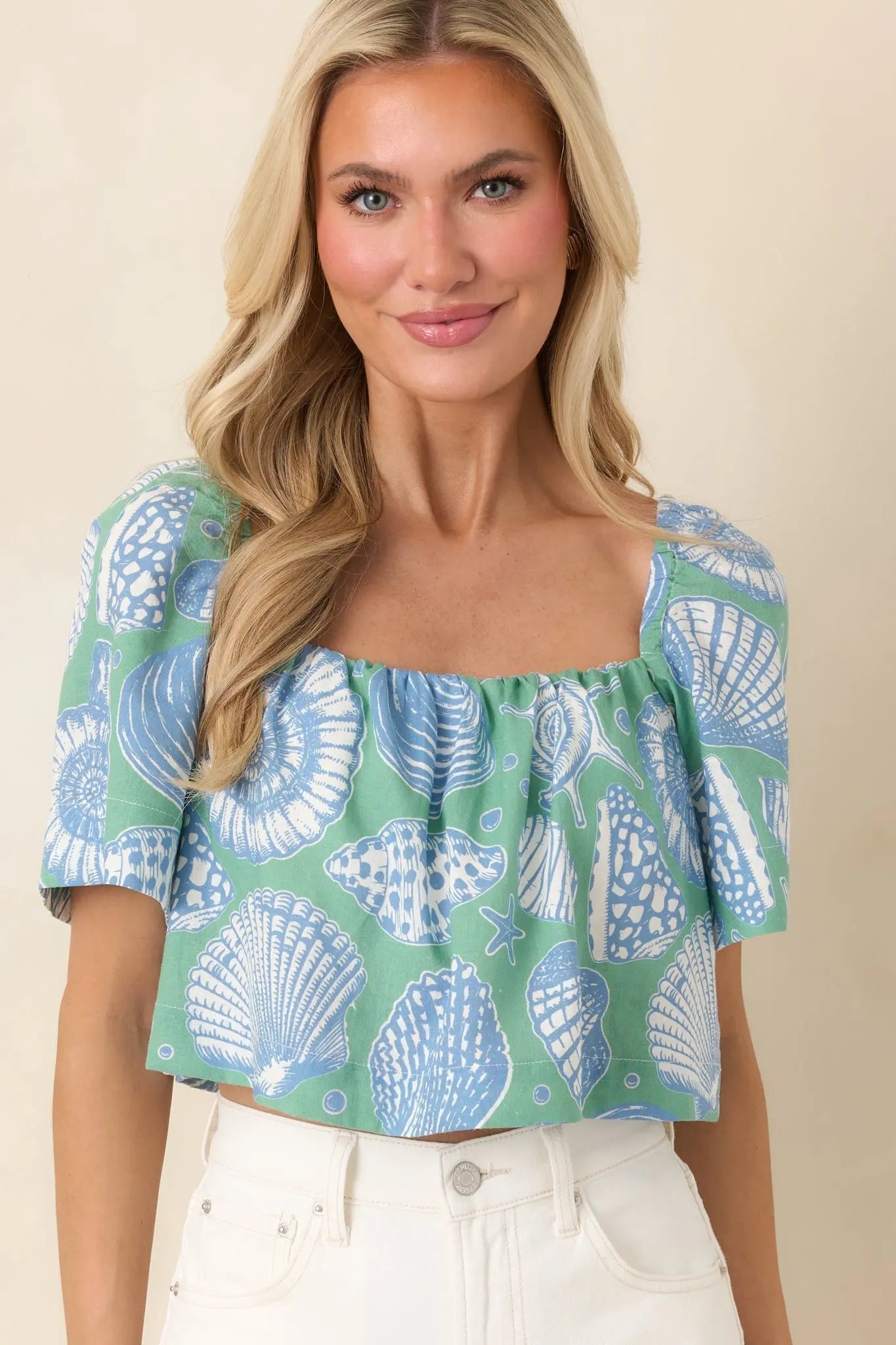 Women's Paradisa Caladesi Oceana Blue Multi Flowy Crop Top | 55% Rayon & 45% Linen 2