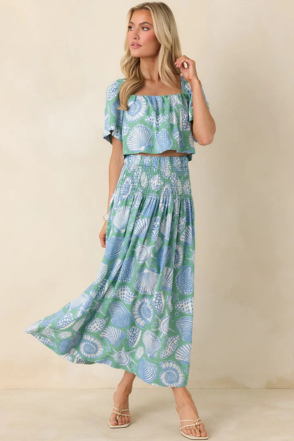 Women's Paradisa Caladesi Oceana Blue Multi Flowy Crop Top | 55% Rayon & 45% Linen 3