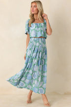 Women's Paradisa Caladesi Oceana Blue Multi Flowy Crop Top | 55% Rayon & 45% Linen 3