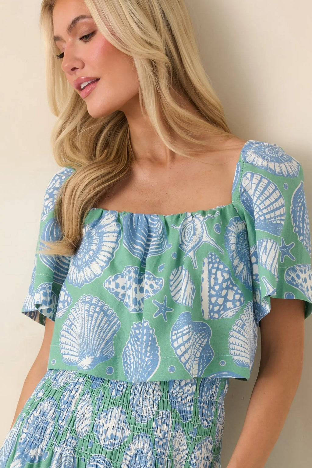 Women's Paradisa Caladesi Oceana Blue Multi Flowy Crop Top | 55% Rayon & 45% Linen 4