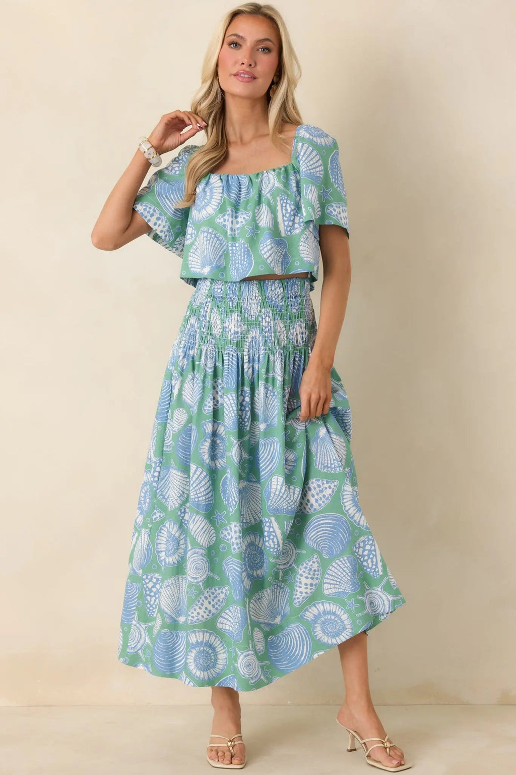 Women's Paradisa Caladesi Oceana Blue Multi Flowy Crop Top | 55% Rayon & 45% Linen 5