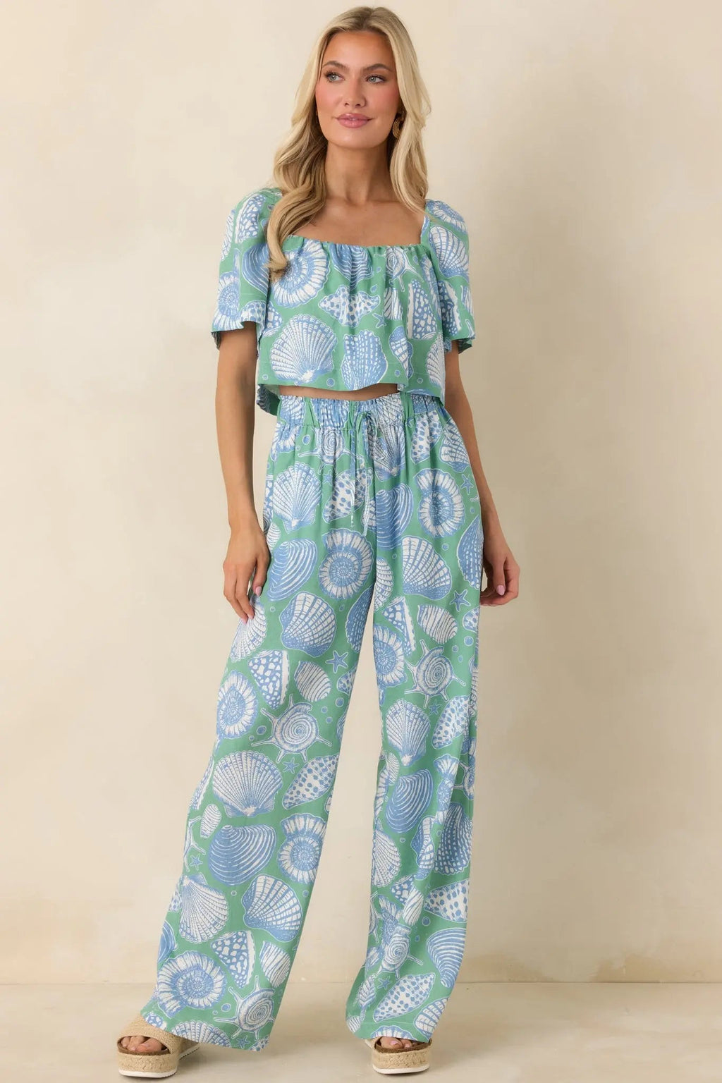 Women's Paradisa Caladesi Oceana Blue Multi Flowy Crop Top | 55% Rayon & 45% Linen 6
