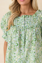 Women's Paradisa Clearwater Seaglass Green Cotton Puff Sleeve Blouse | 100% Cotton 1