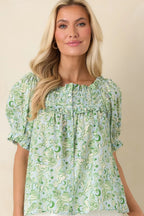 Women's Paradisa Clearwater Seaglass Green Cotton Puff Sleeve Blouse | 100% Cotton 4