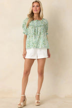Women's Paradisa Clearwater Seaglass Green Cotton Puff Sleeve Blouse | 100% Cotton 5