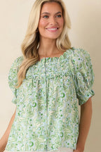 Women's Paradisa Clearwater Seaglass Green Cotton Puff Sleeve Blouse | 100% Cotton 6