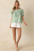 Women's Paradisa Clearwater Seaglass Green Cotton Puff Sleeve Blouse | 100% Cotton 7
