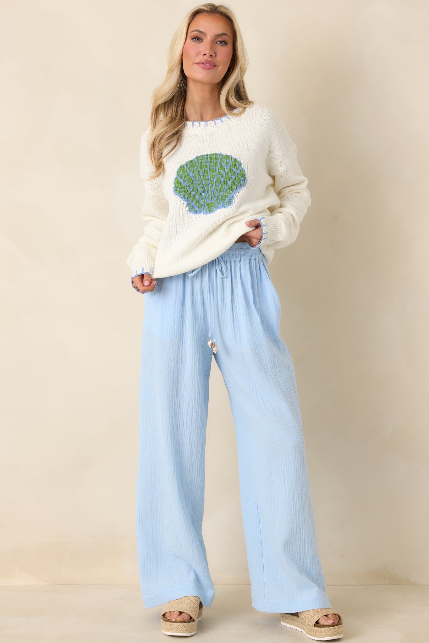 Women's Paradisa Dunedin Oceana Blue Cotton Drawstring Pants | 100% Cotton 6