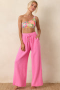 Women's Paradisa Dunedin Pink Cotton Wide Leg Drawstring Pants | 100% Cotton 0