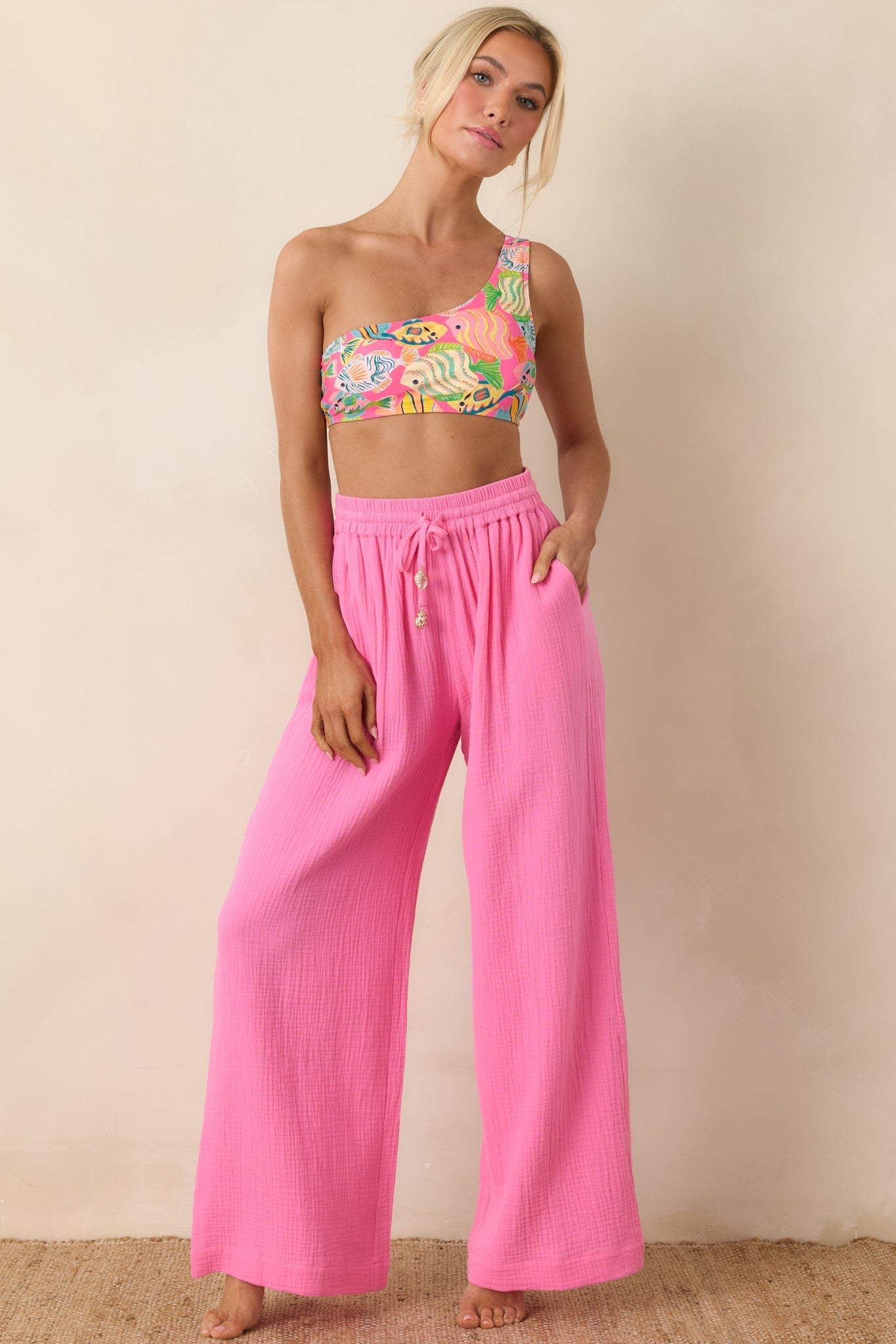 Women's Paradisa Dunedin Pink Cotton Wide Leg Drawstring Pants | 100% Cotton 0