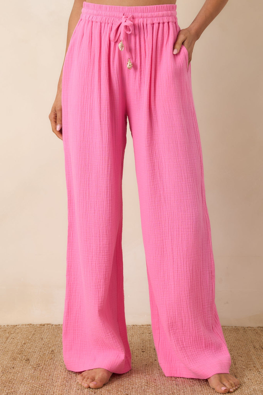 Women's Paradisa Dunedin Pink Cotton Wide Leg Drawstring Pants | 100% Cotton 1