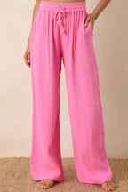 Women's Paradisa Dunedin Pink Cotton Wide Leg Drawstring Pants | 100% Cotton 1