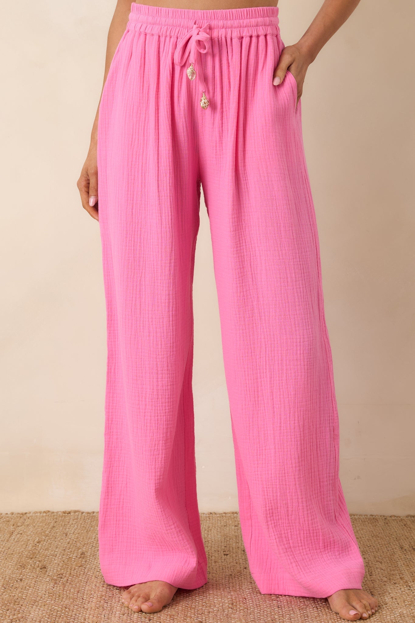 Women's Paradisa Dunedin Pink Cotton Wide Leg Drawstring Pants | 100% Cotton 1