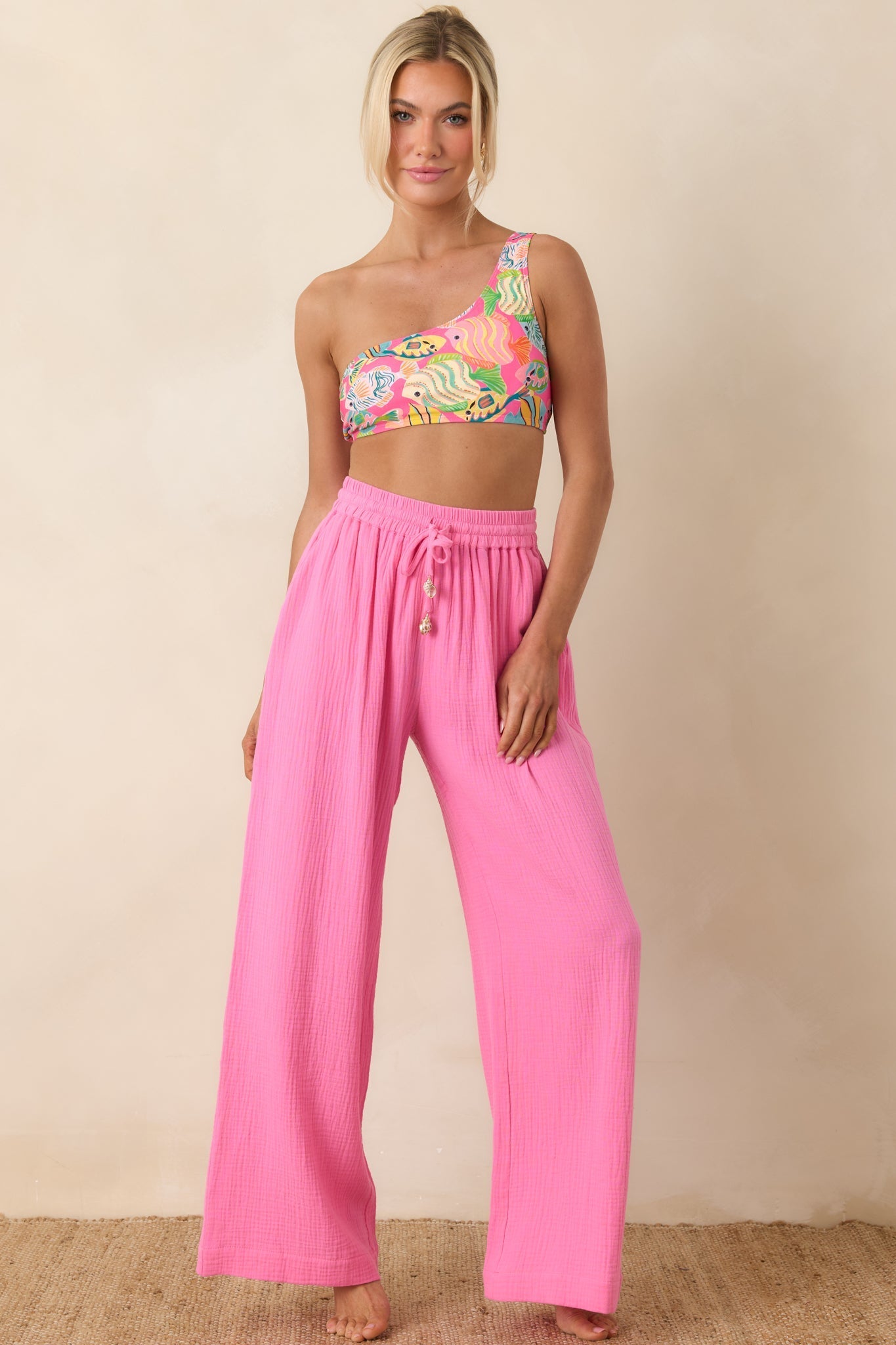 Women's Paradisa Dunedin Pink Cotton Wide Leg Drawstring Pants | 100% Cotton 5