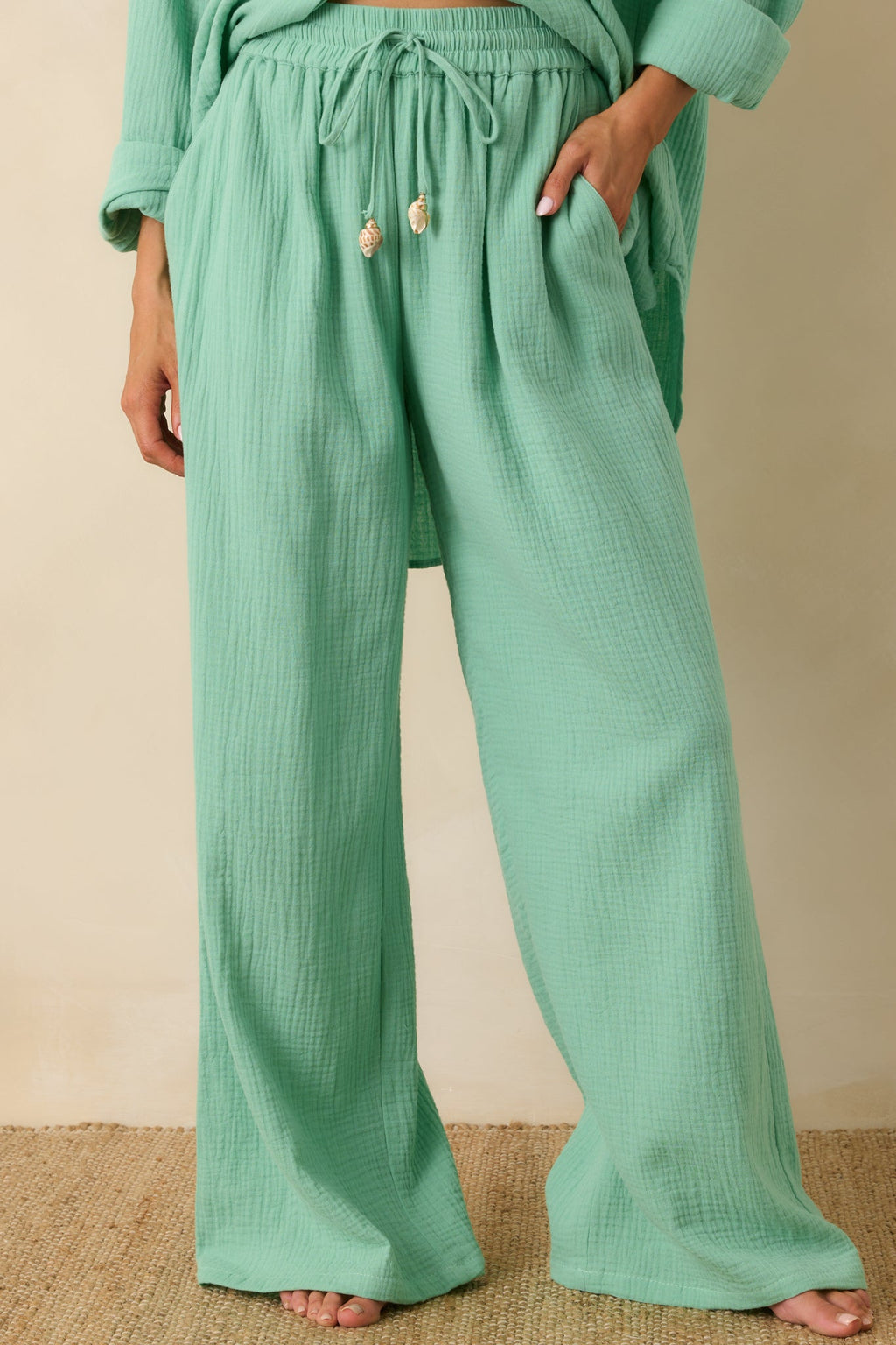 Women's Paradisa Dunedin Seaglass Green Cotton Drawstring Pants | 100% Cotton 0