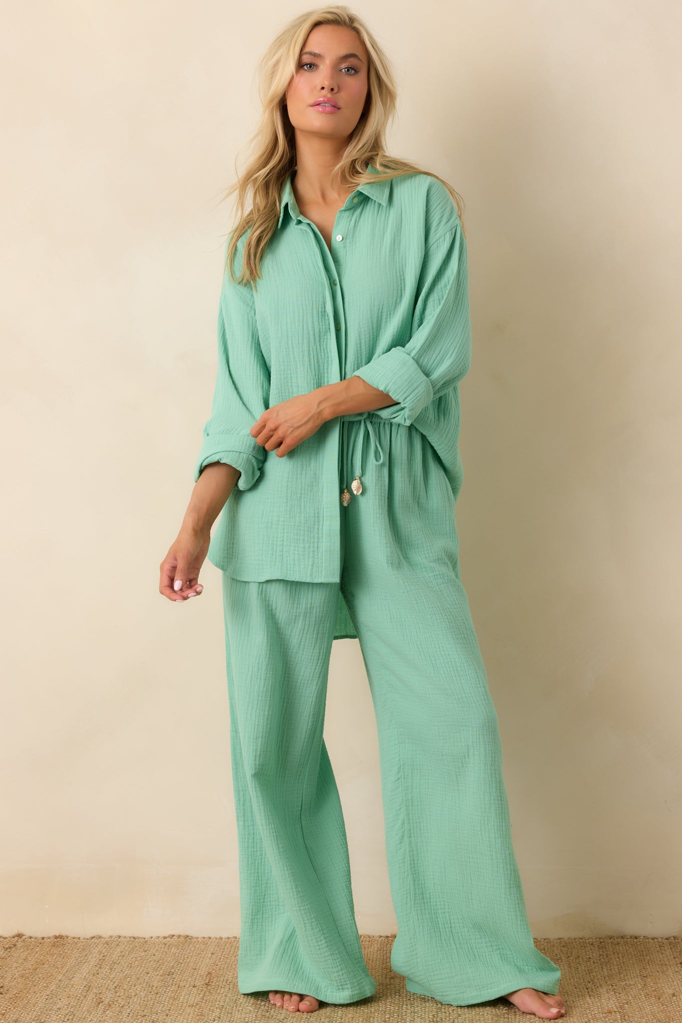 Women's Paradisa Dunedin Seaglass Green Cotton Drawstring Pants | 100% Cotton 1