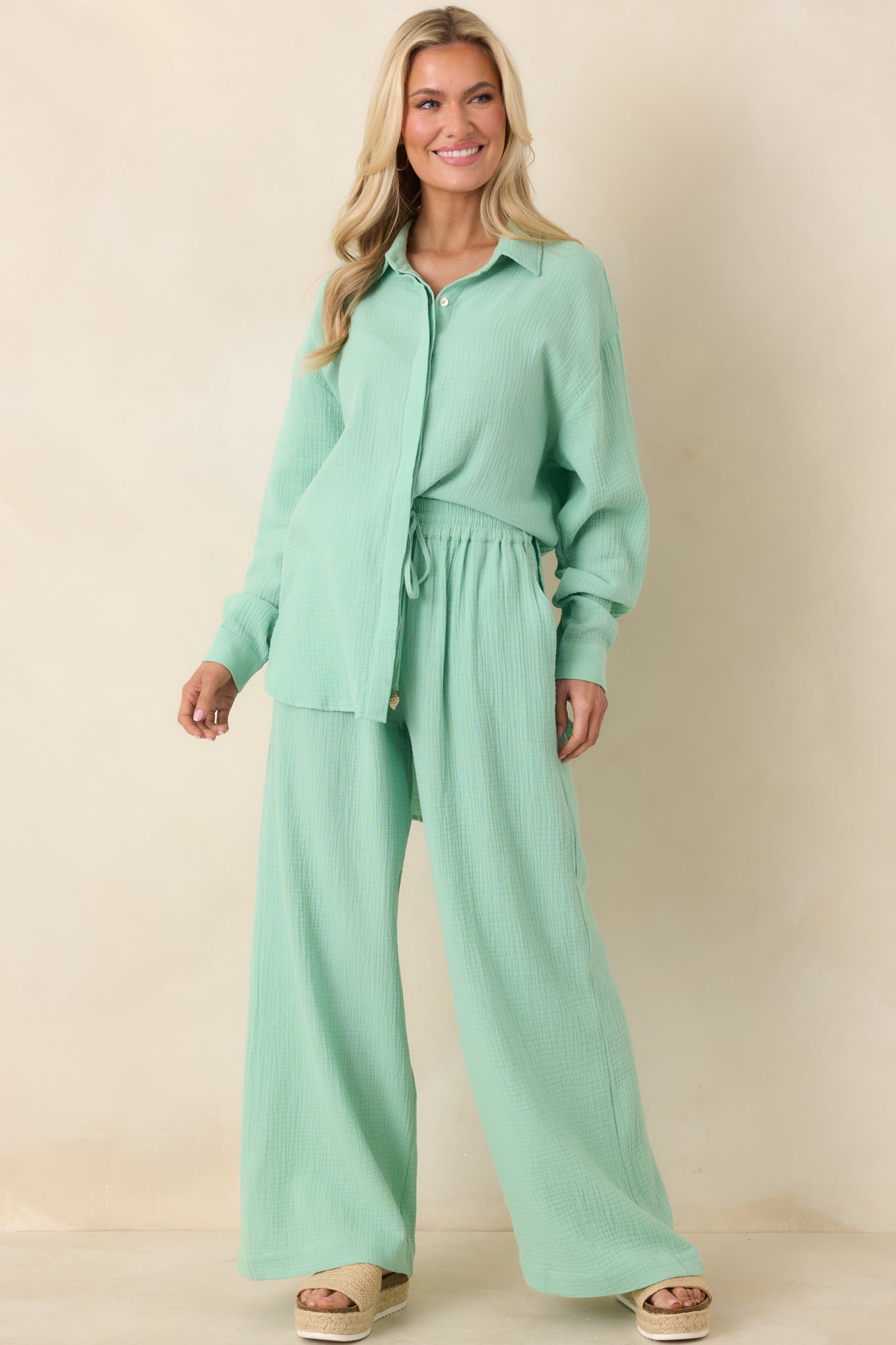 Women's Paradisa Dunedin Seaglass Green Cotton Drawstring Pants | 100% Cotton 3