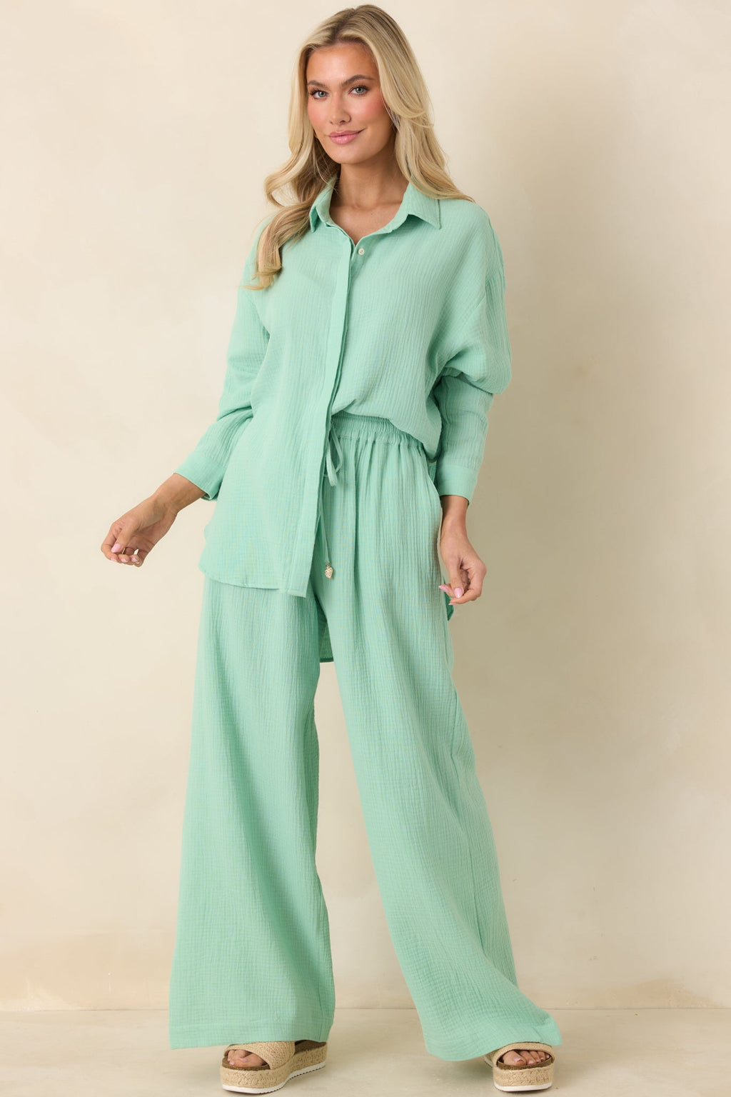 Women's Paradisa Dunedin Seaglass Green Cotton Drawstring Pants | 100% Cotton 5