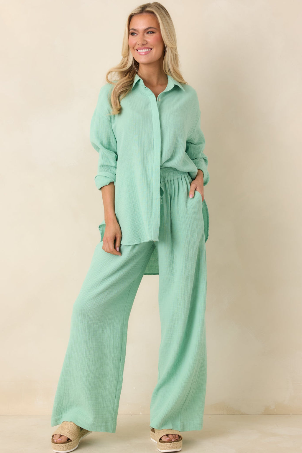Women's Paradisa Dunedin Seaglass Green Cotton Drawstring Pants | 100% Cotton 6