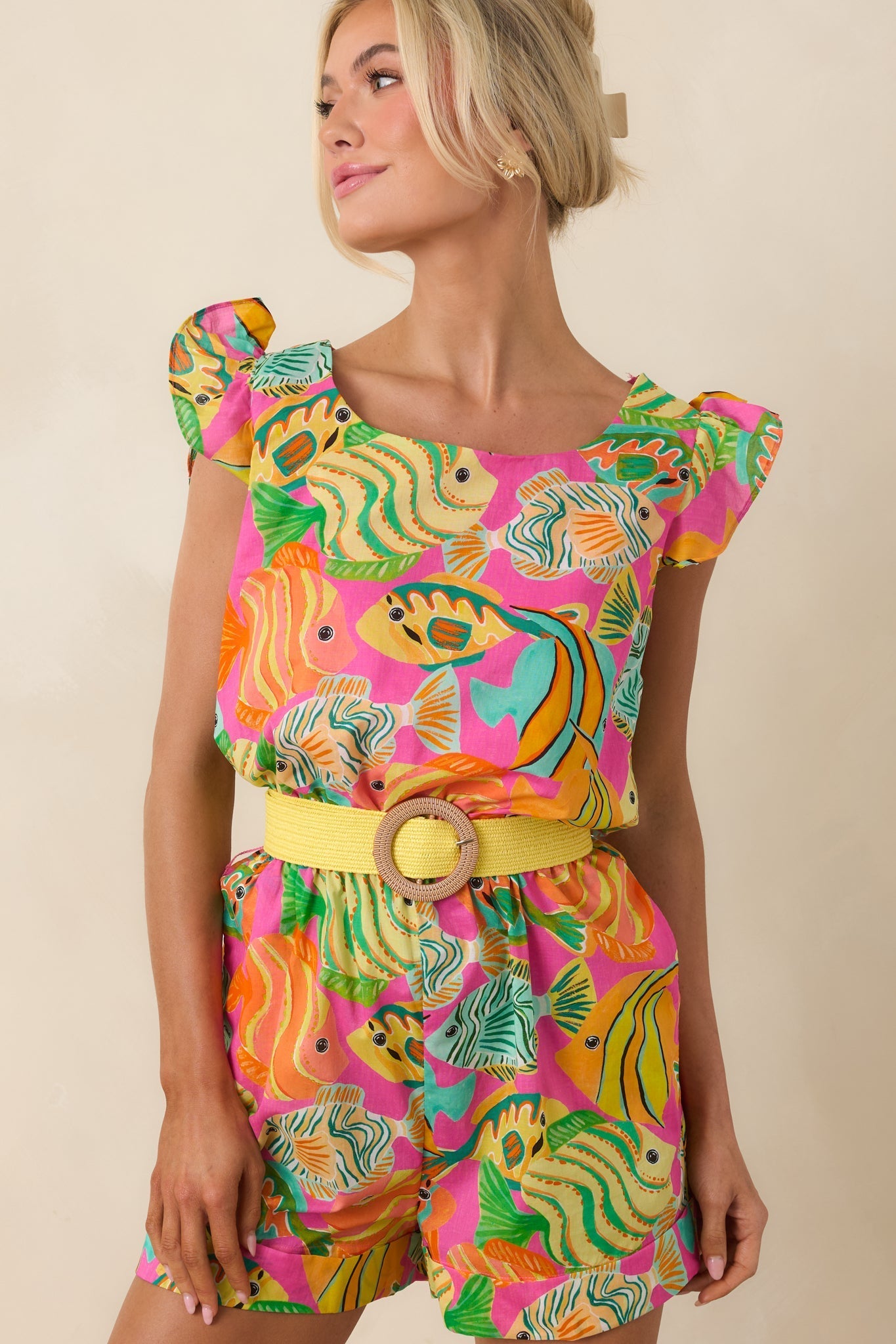 Women's Paradisa Melbourne Pink Multi Cotton Fish Print Romper | 100% Cotton 5