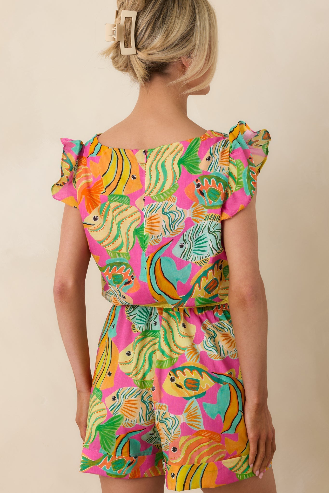 Women's Paradisa Melbourne Pink Multi Cotton Fish Print Romper | 100% Cotton 6