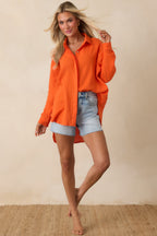 Women's Paradisa Naples Orange Cotton Button-Up Top | 100% Cotton 5