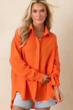 Women's Paradisa Naples Orange Cotton Button-Up Top | 100% Cotton 7