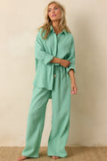 Women's Paradisa Naples Seaglass Green Cotton Button-Up Top | 100% Cotton 0