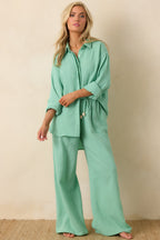 Women's Paradisa Naples Seaglass Green Cotton Button-Up Top | 100% Cotton 1