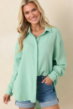 Women's Paradisa Naples Seaglass Green Cotton Button-Up Top | 100% Cotton 2