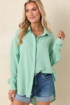 Women's Paradisa Naples Seaglass Green Cotton Button-Up Top | 100% Cotton 5