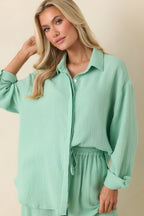 Women's Paradisa Naples Seaglass Green Cotton Button-Up Top | 100% Cotton 6