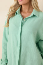 Women's Paradisa Naples Seaglass Green Cotton Button-Up Top | 100% Cotton 7